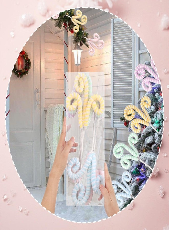 Tesochye 5pcs Set Macaron Color Christmas Decorations Picks, Pastel Woolen Candy Cane Christmas Tree Curly Picks, Christmas Tree Topper Decorations Home Vase Holiday Party Ornaments - Image 3